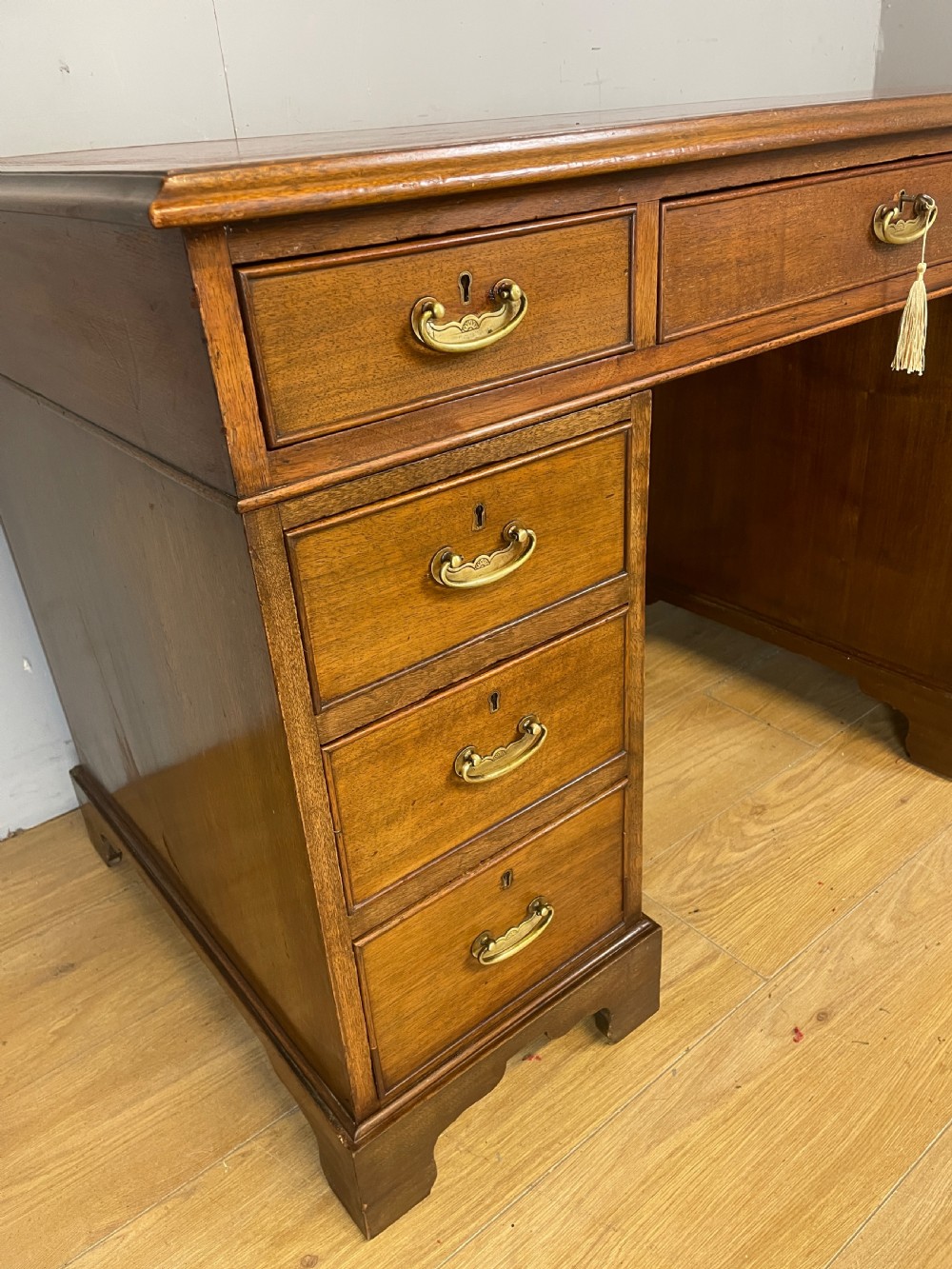 C19TH mahogany three part pedestal desk with inset red leather top View III