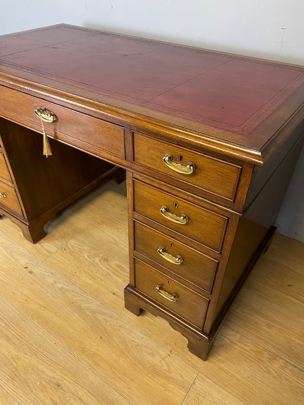 C19TH mahogany three part pedestal desk with inset red leather top View V