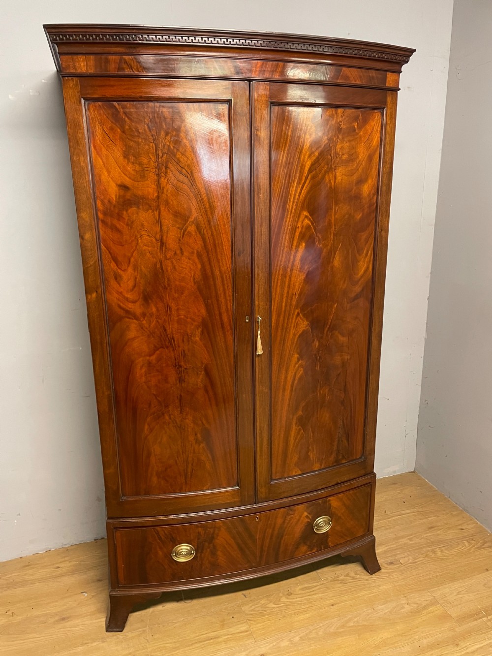 C19TH flame mahogany bow front country house wardrobe View II