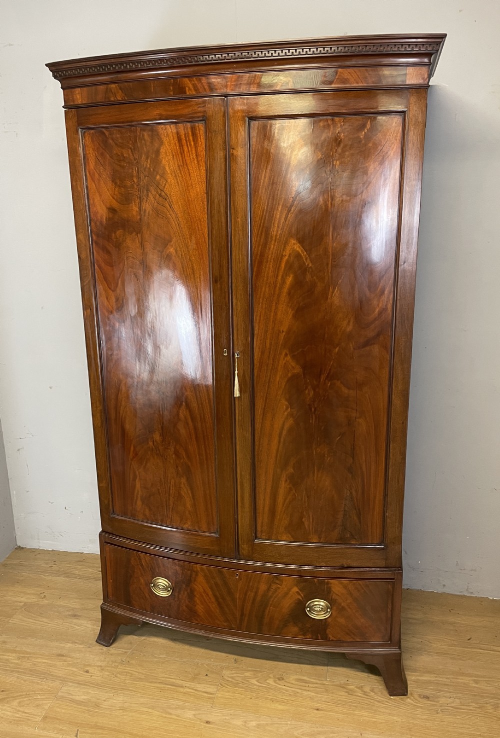 C19TH flame mahogany bow front country house wardrobe View III