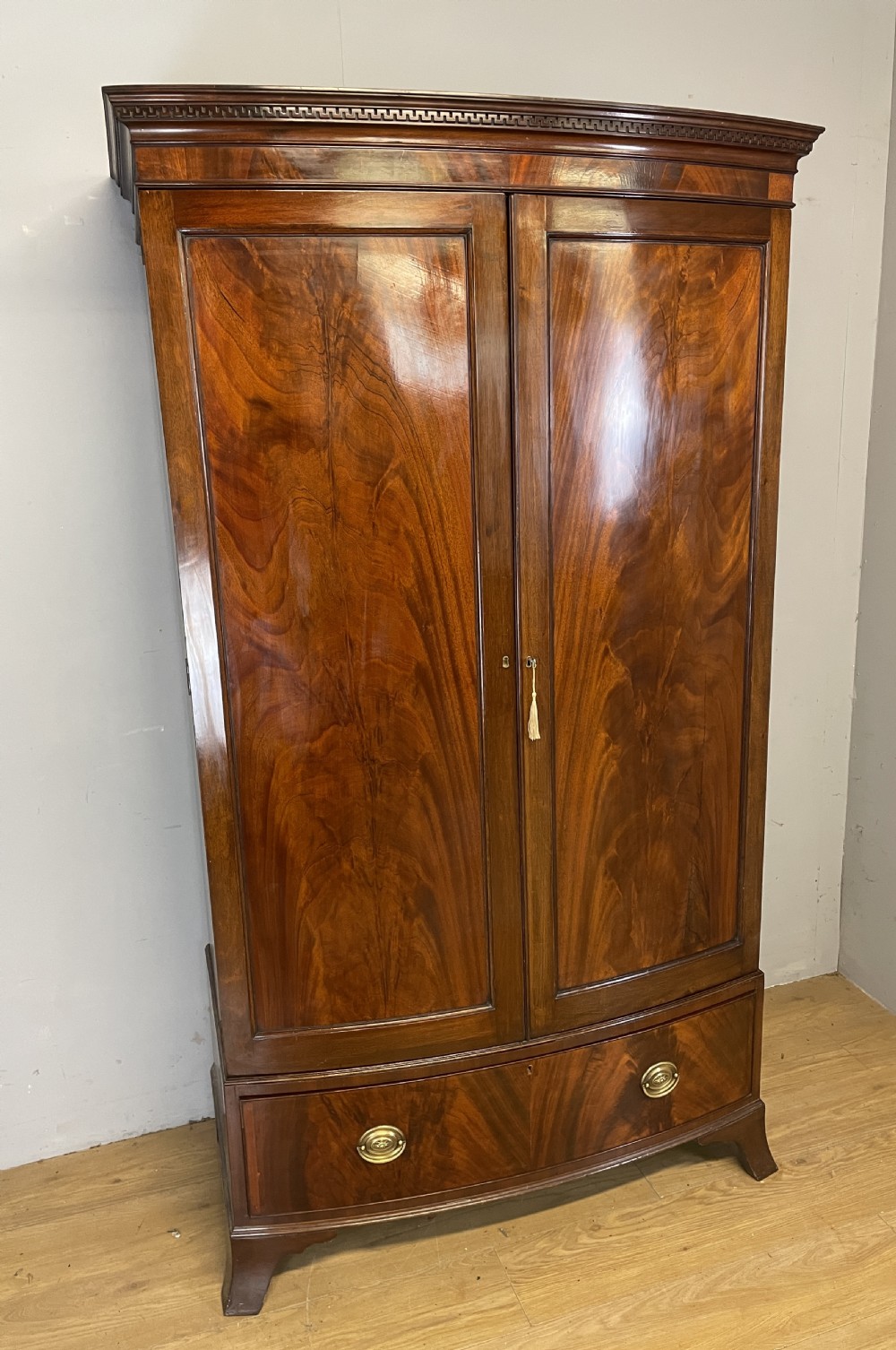 C19TH flame mahogany bow front country house wardrobe View IV