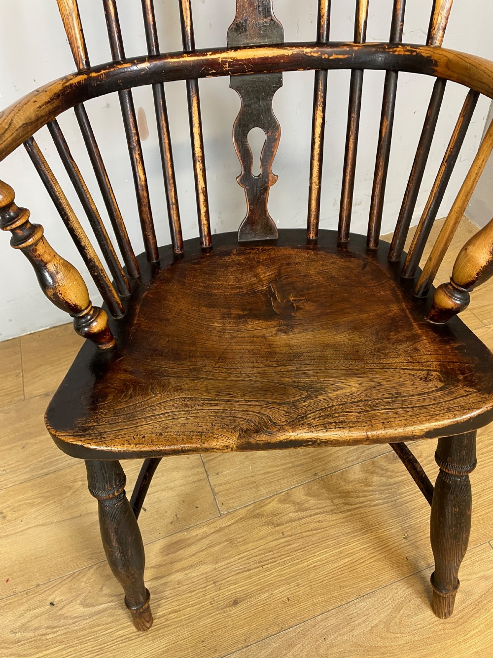 C19TH Ash and elm Windsor chair by Nicholson of Rockley View III