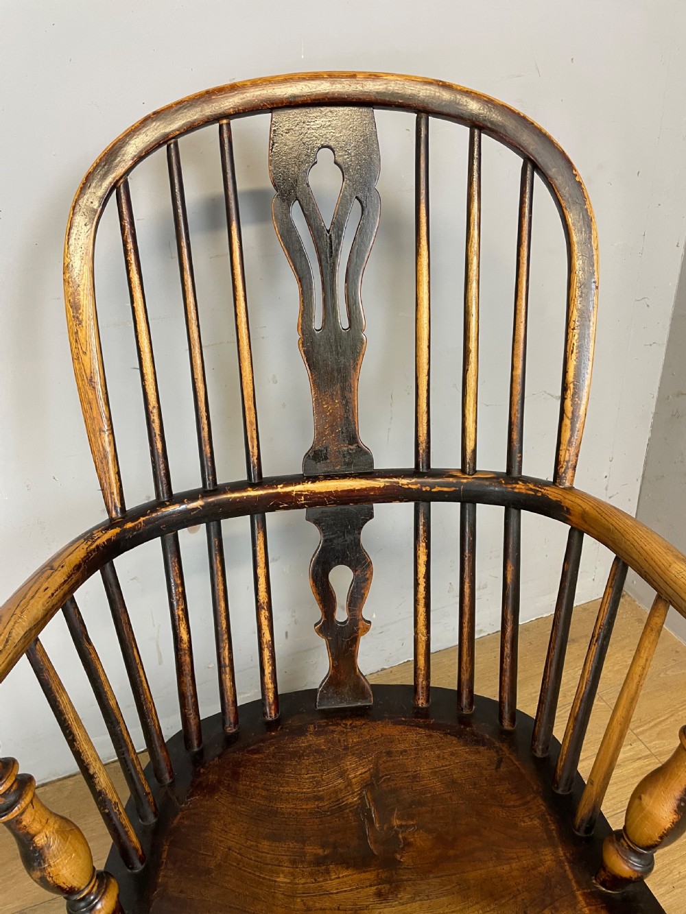 C19TH Ash and elm Windsor chair by Nicholson of Rockley View IV