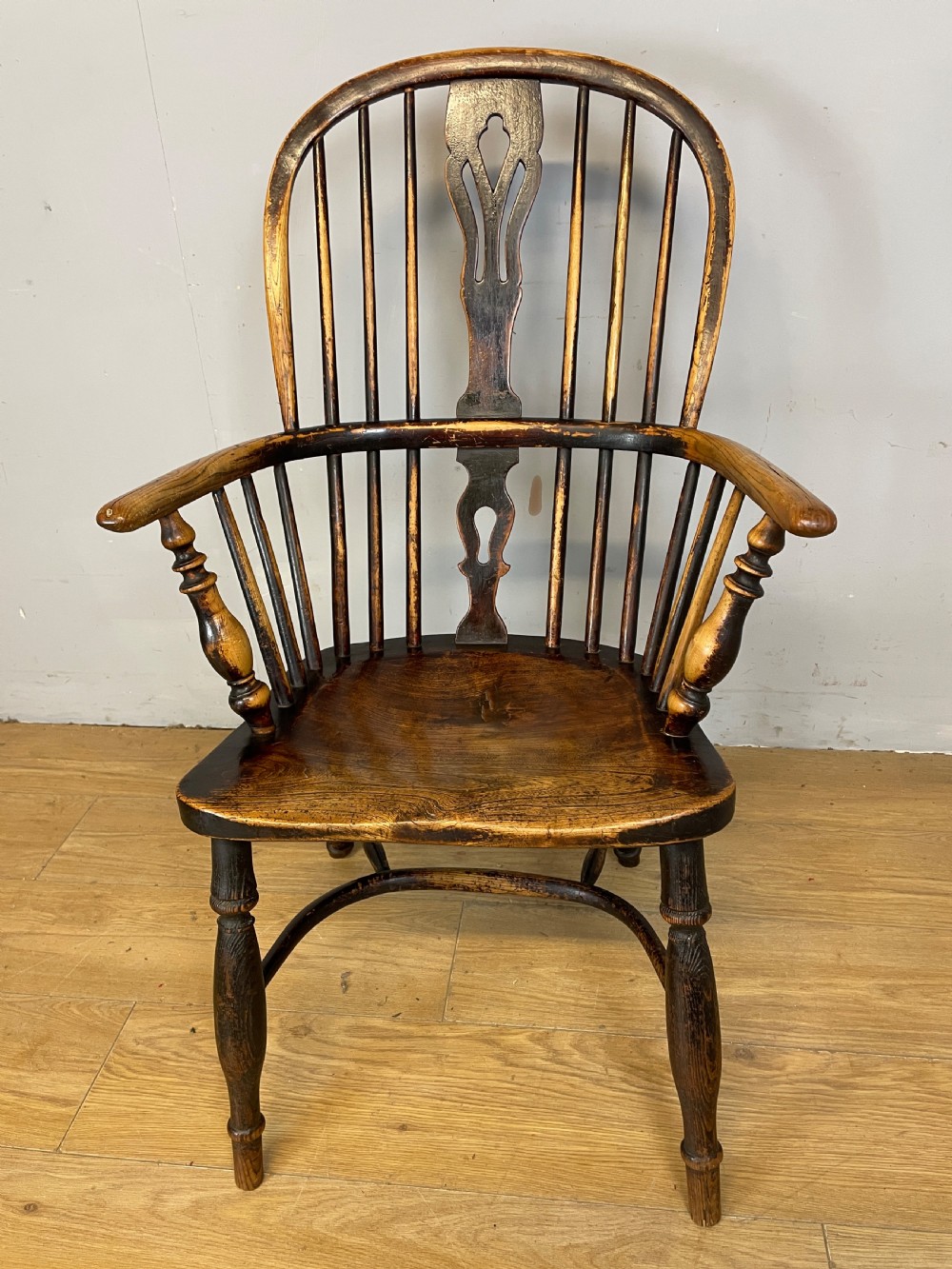 C19TH Ash and elm Windsor chair by Nicholson of Rockley View VII