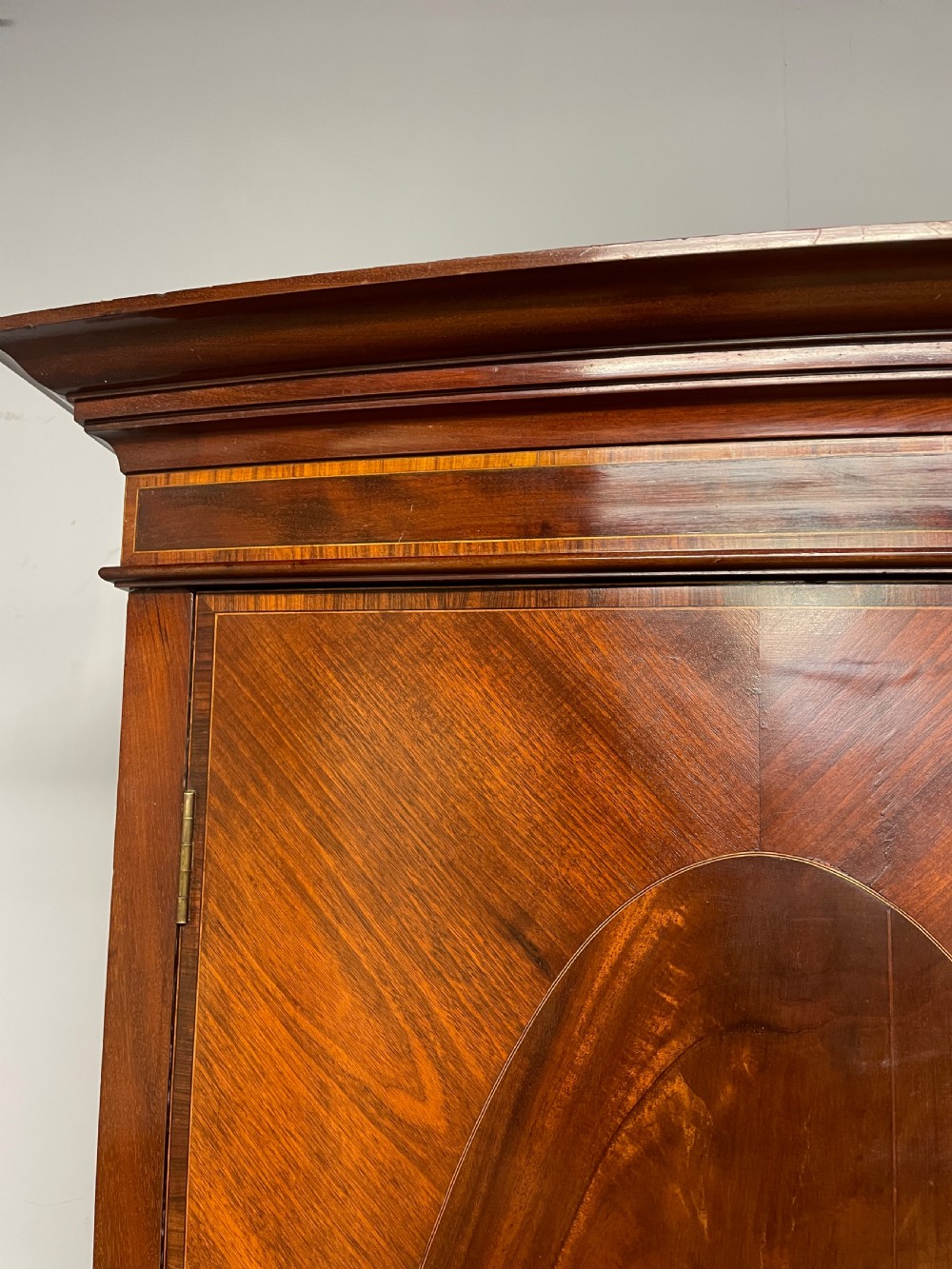 Late C19th Sheraton revival  bow front inlaid mahogany wardrobe  View X