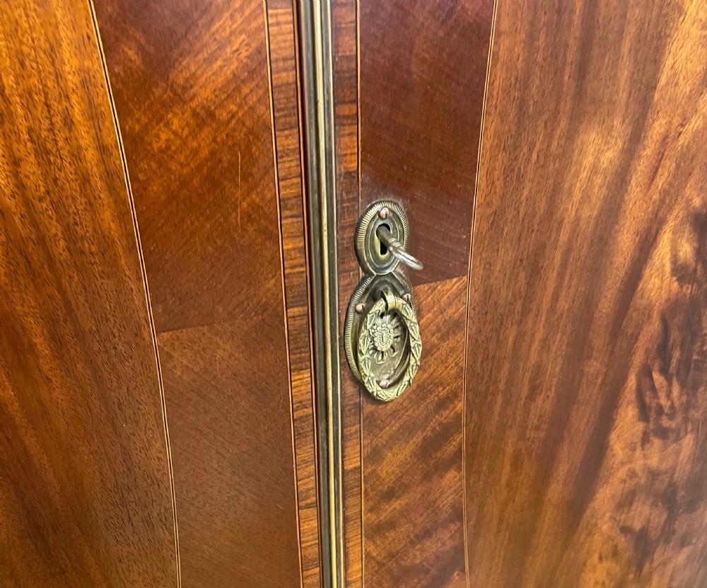 Late C19th Sheraton revival  bow front inlaid mahogany wardrobe  View XI