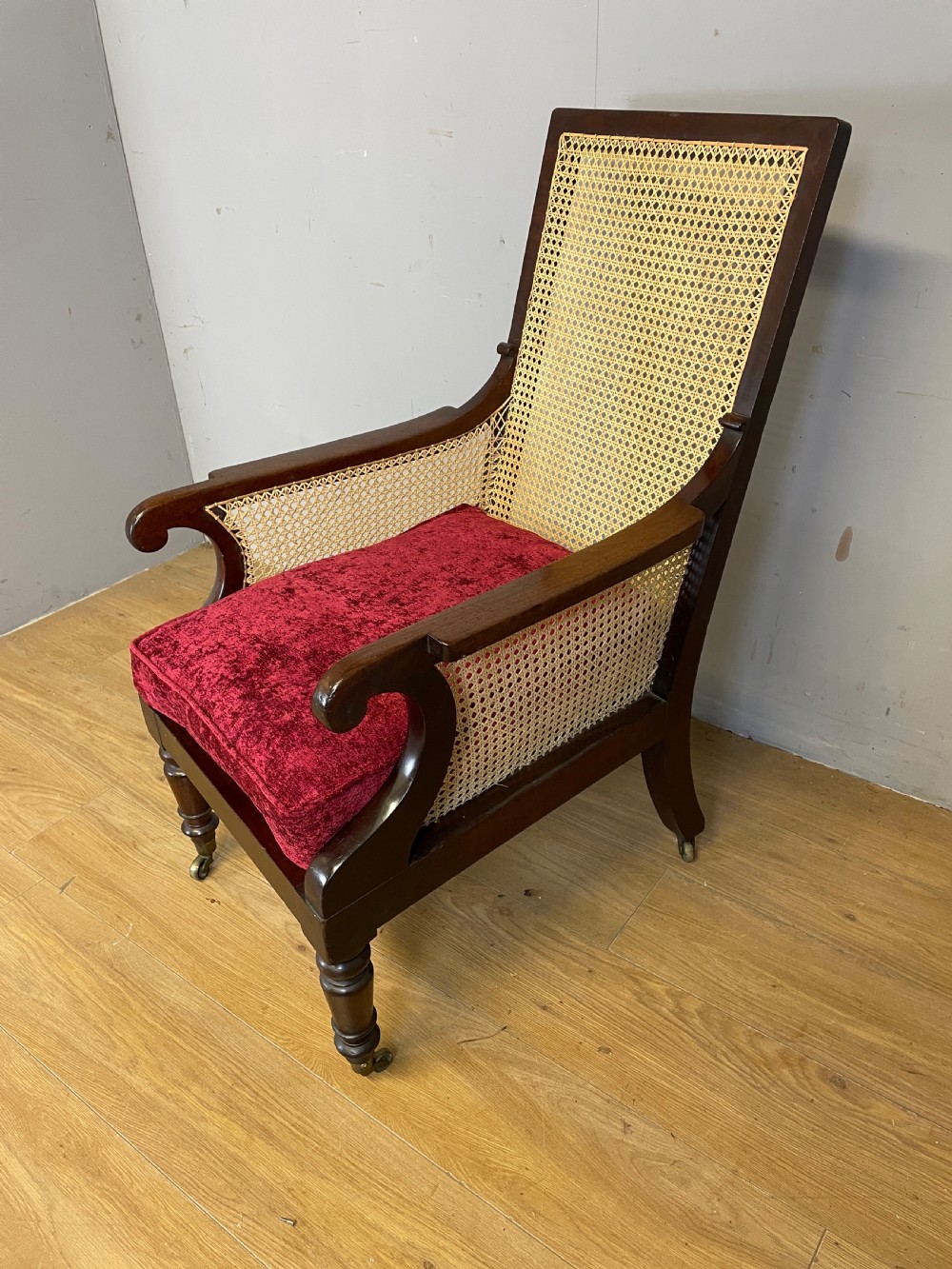 Regency mahogany Bergere library chair circa 1820 View II