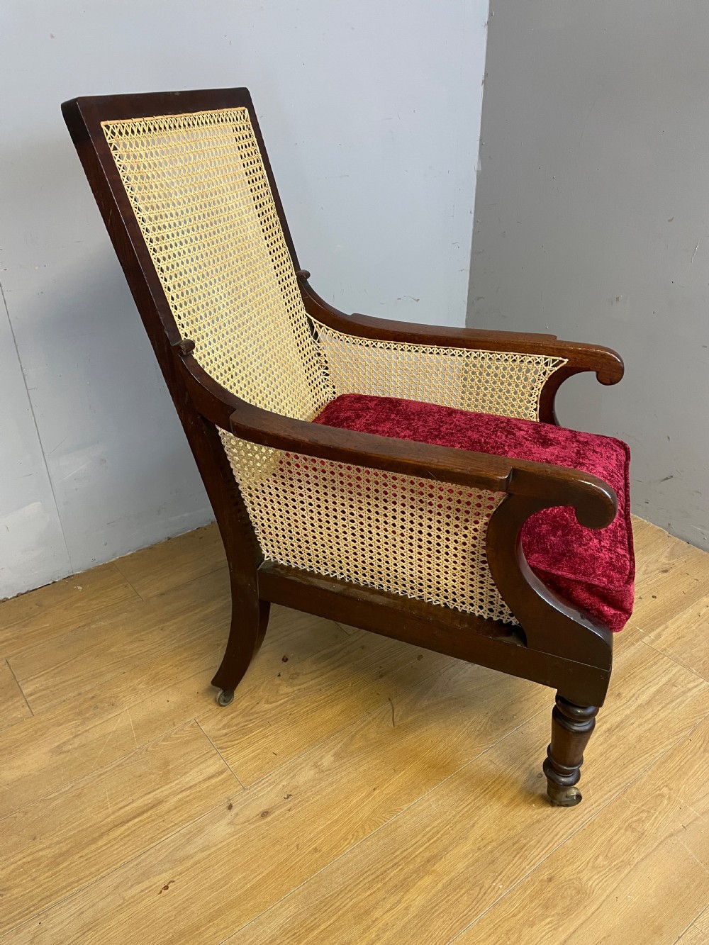 Regency mahogany Bergere library chair circa 1820 View IV