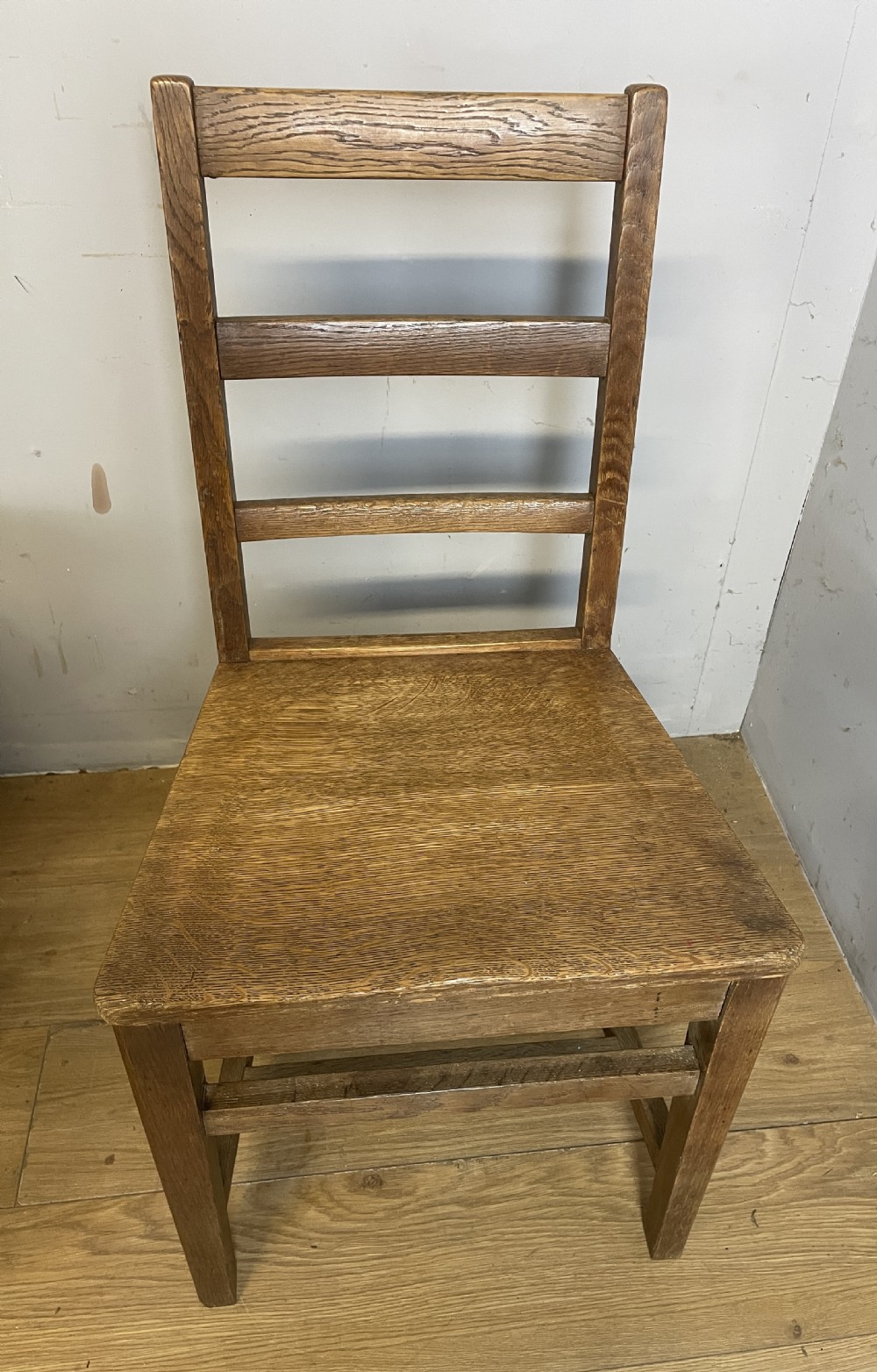 Edwardian set of 12 solid oak refectory chairs  View IX