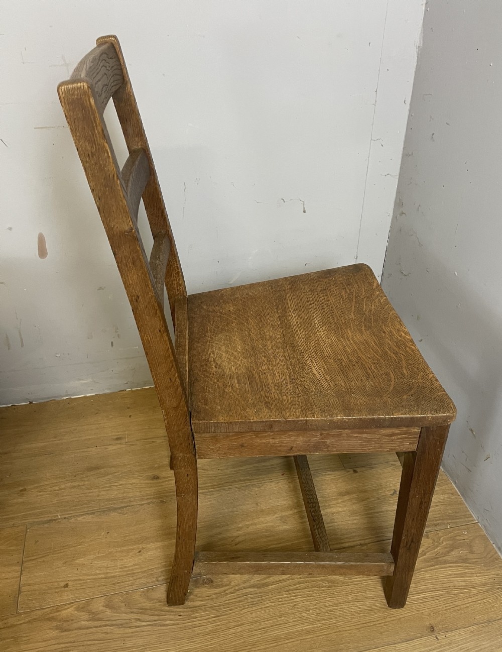 Edwardian set of 12 solid oak refectory chairs  View X
