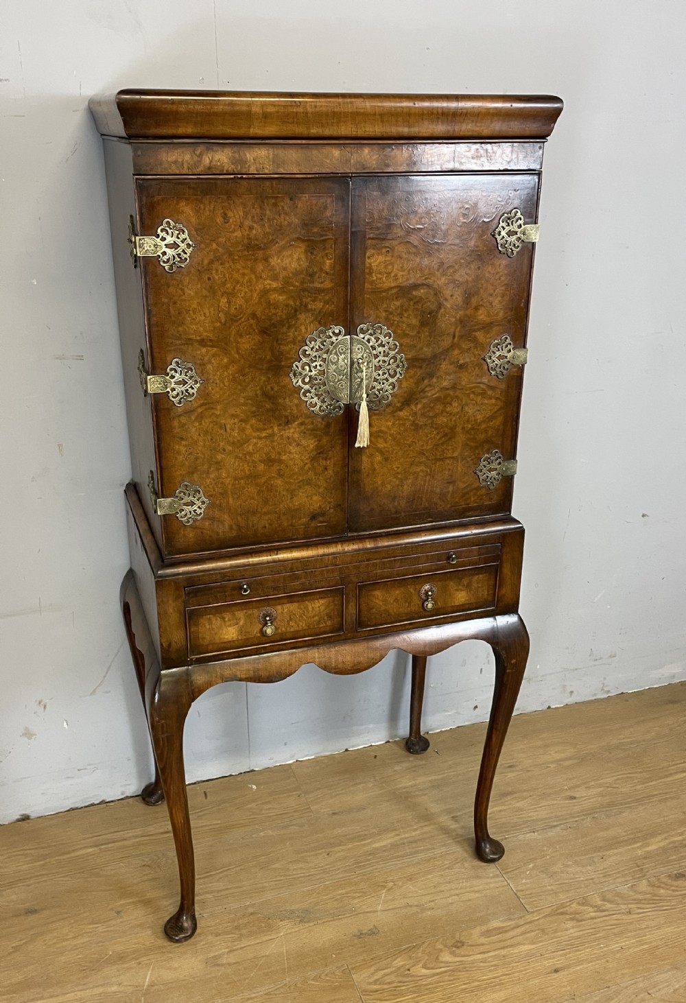 Burr walnut Queen Anne style drinks cabinet circa 1920