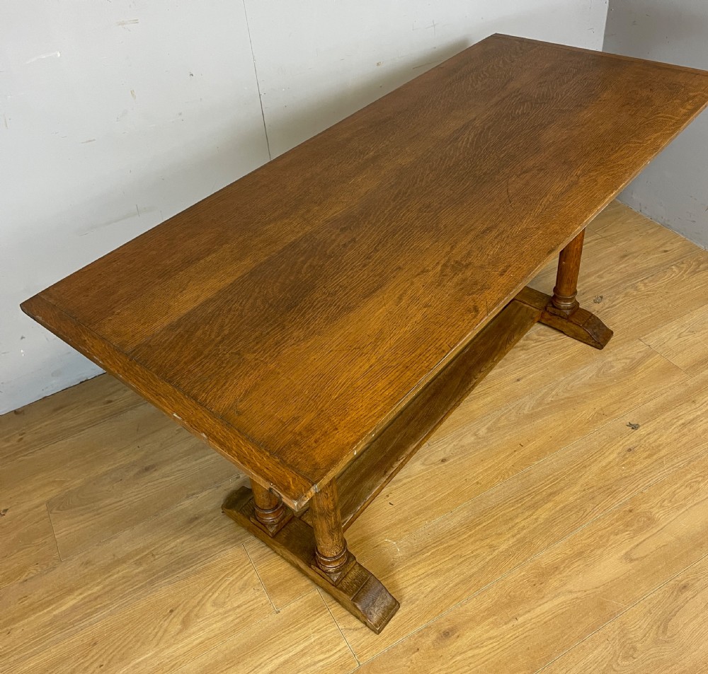 Arts and Crafts golden solid oak refectory dining table  View II