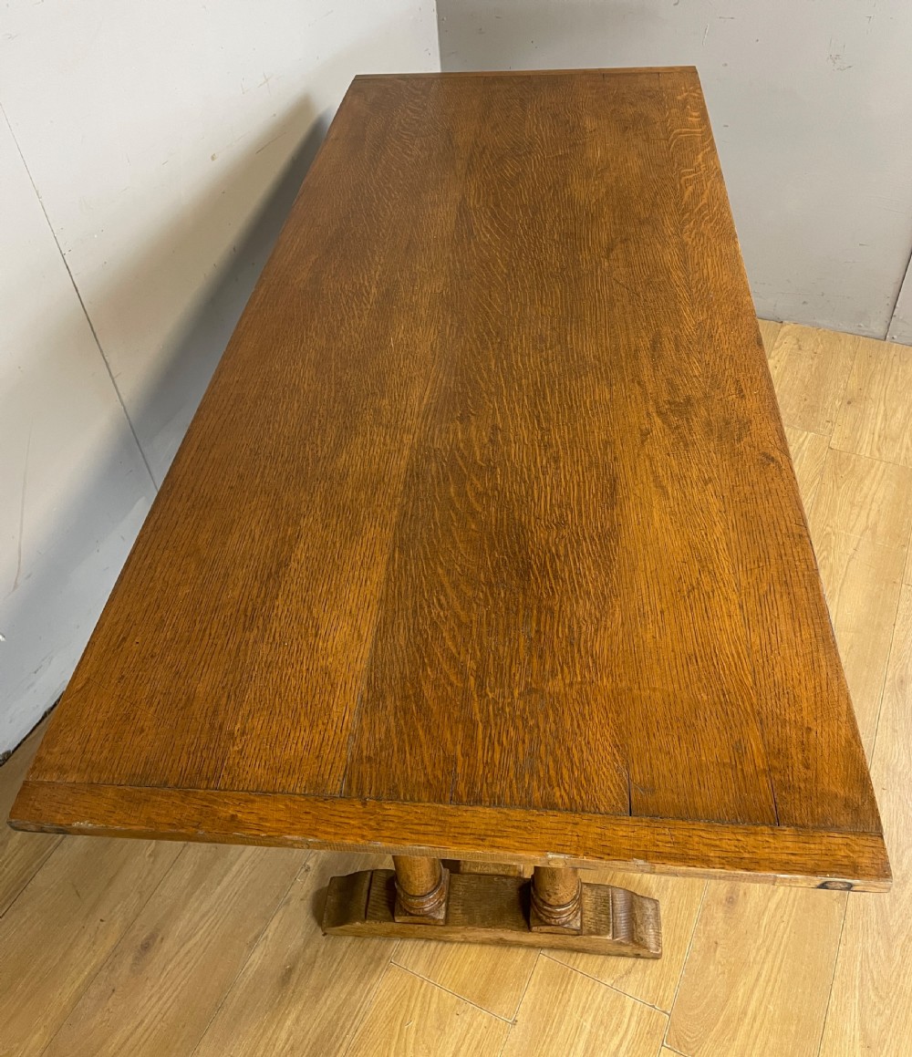 Arts and Crafts golden solid oak refectory dining table  View III