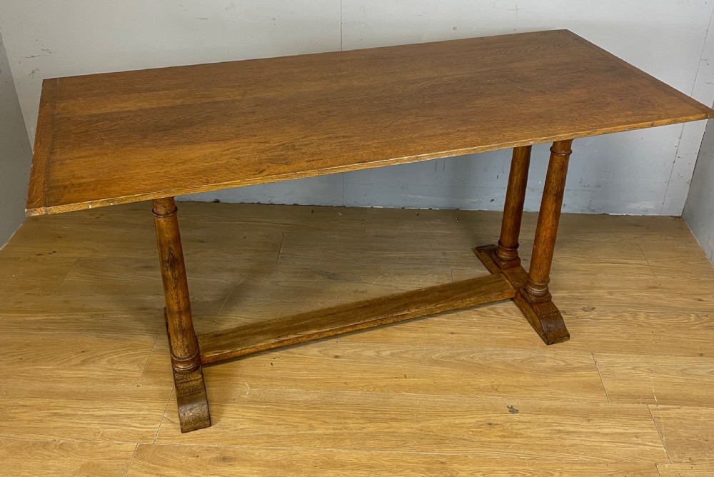 Arts and Crafts golden solid oak refectory dining table  View V