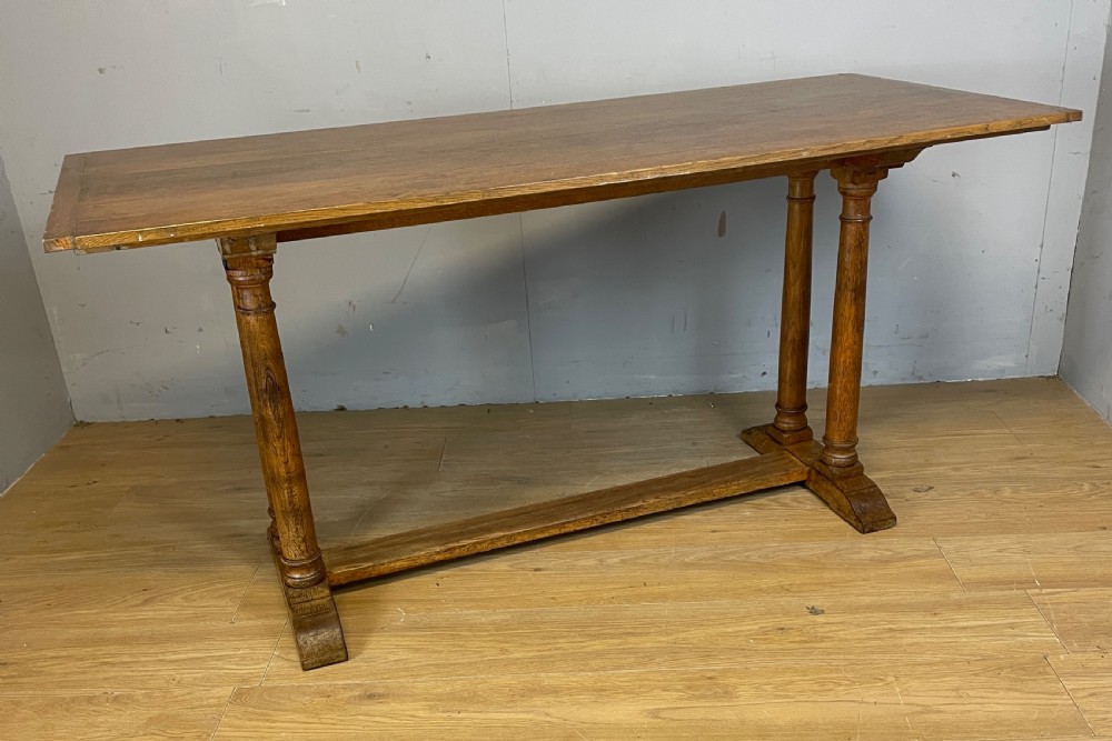 Arts and Crafts golden solid oak refectory dining table  View VI