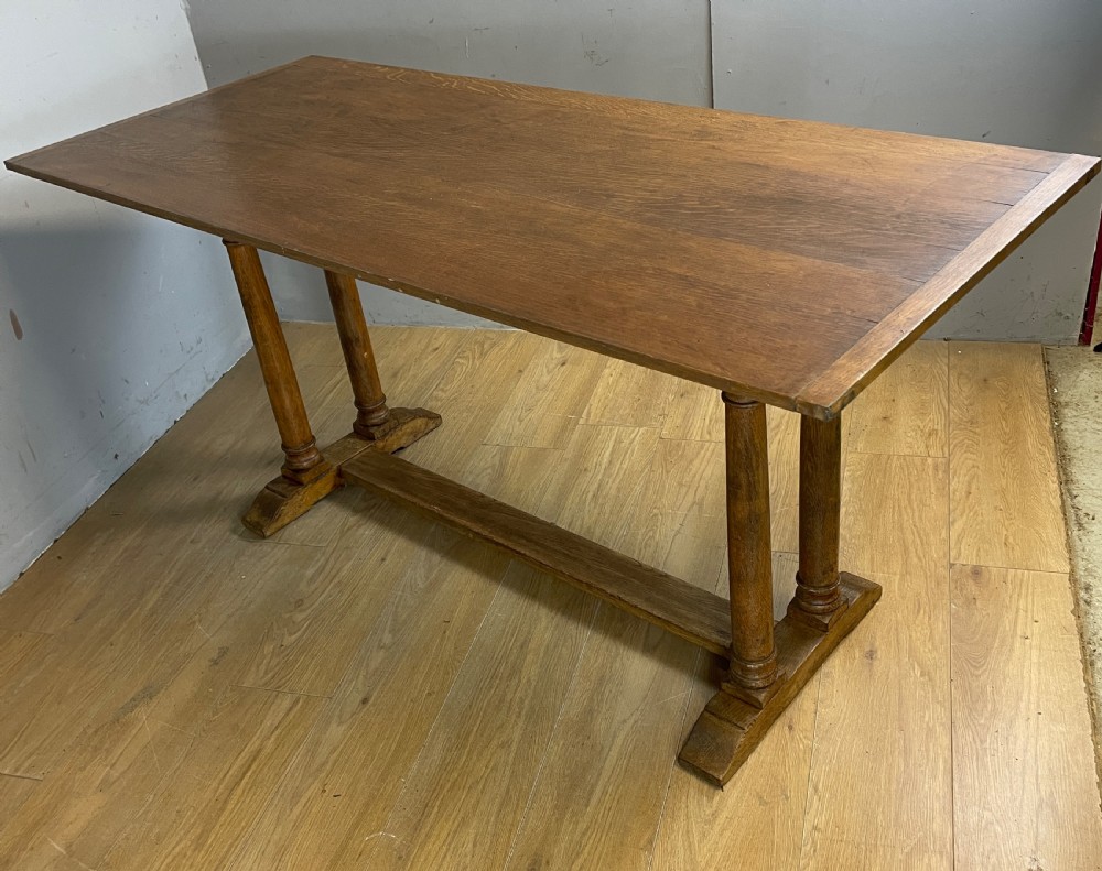 Arts and Crafts golden solid oak refectory dining table  View VIII
