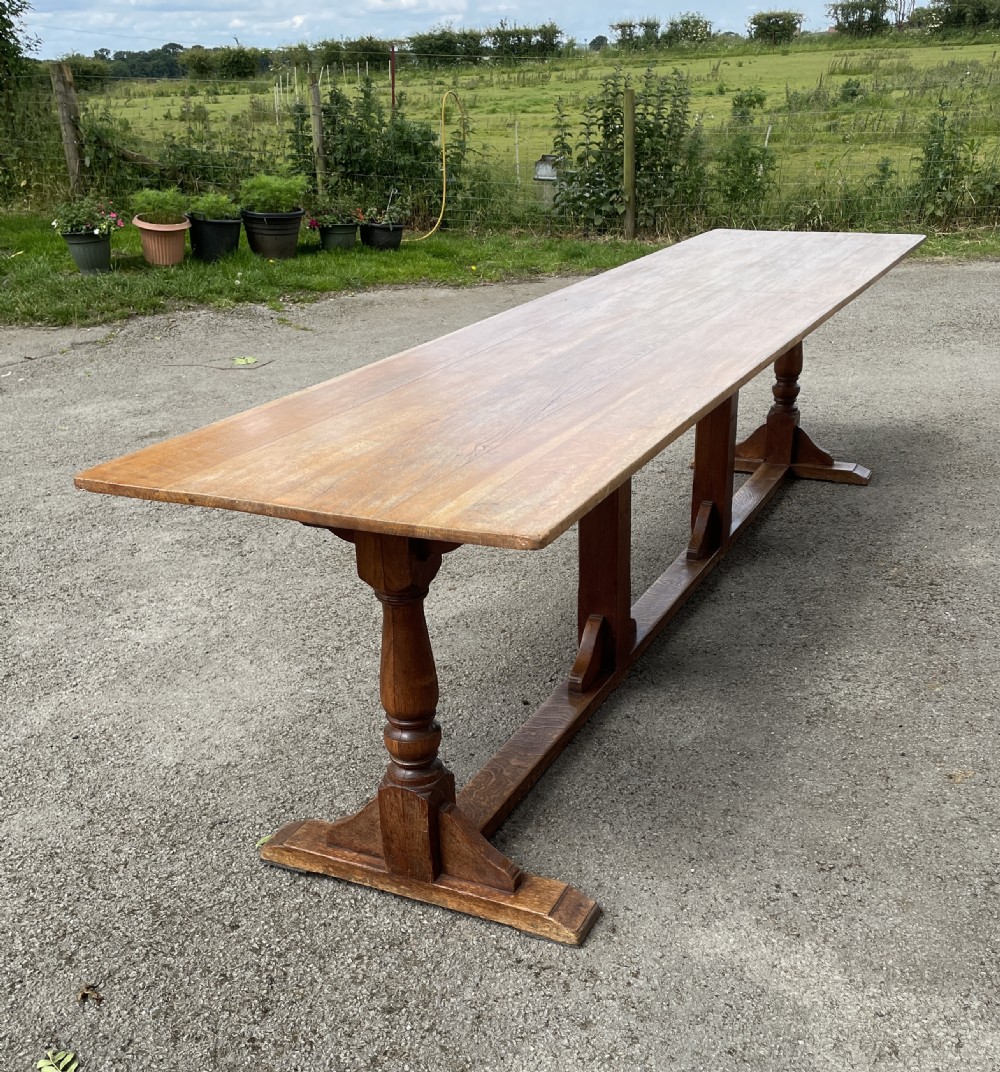 Arts and Crafts golden oak 12 seater refectory table circa 1910  View III