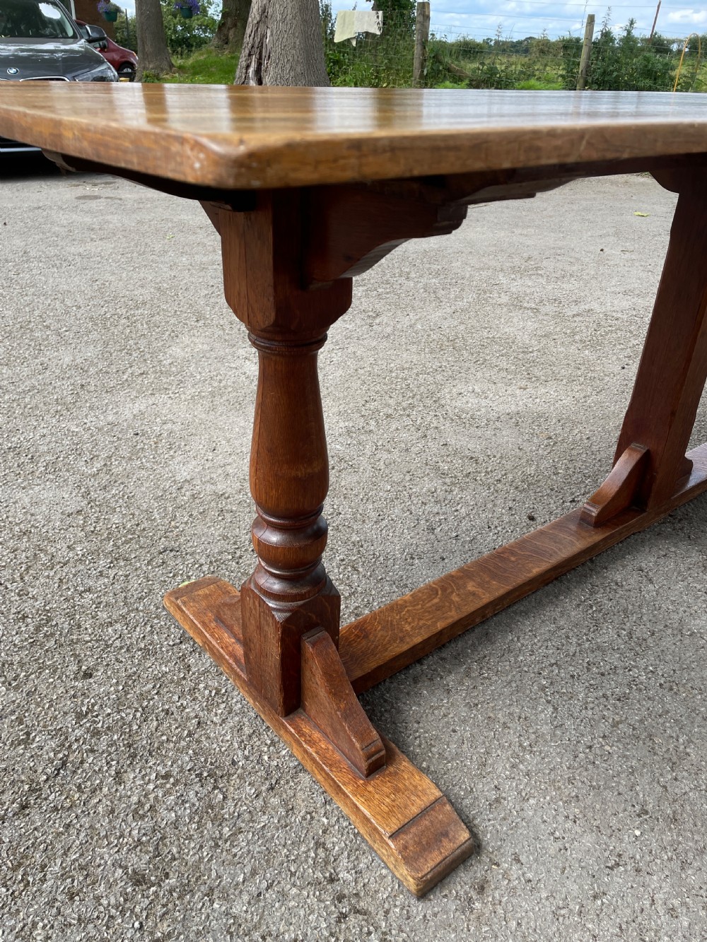 Arts and Crafts golden oak 12 seater refectory table circa 1910  View V