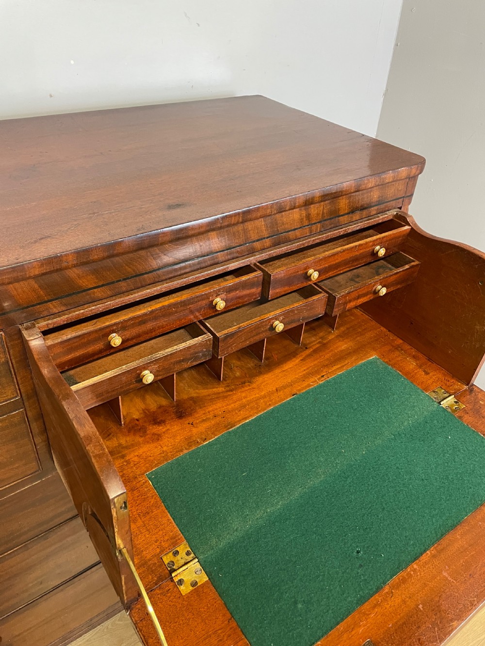 Regency flame mahogany secretaire chest of drawers in original condition  View VIII