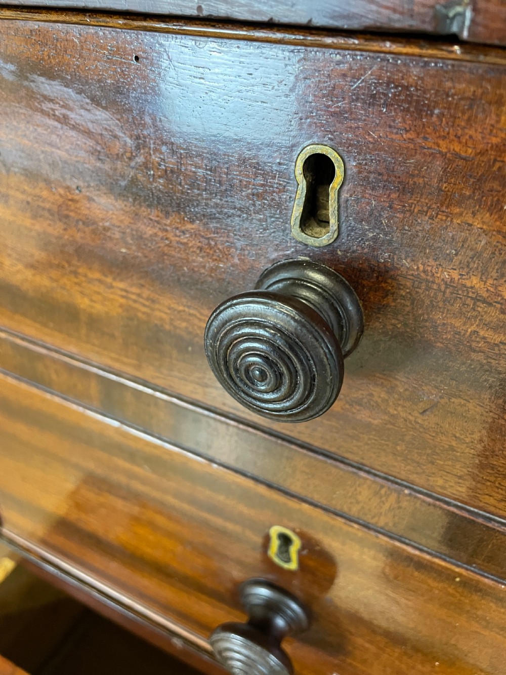 Regency flame mahogany secretaire chest of drawers in original condition  View XI