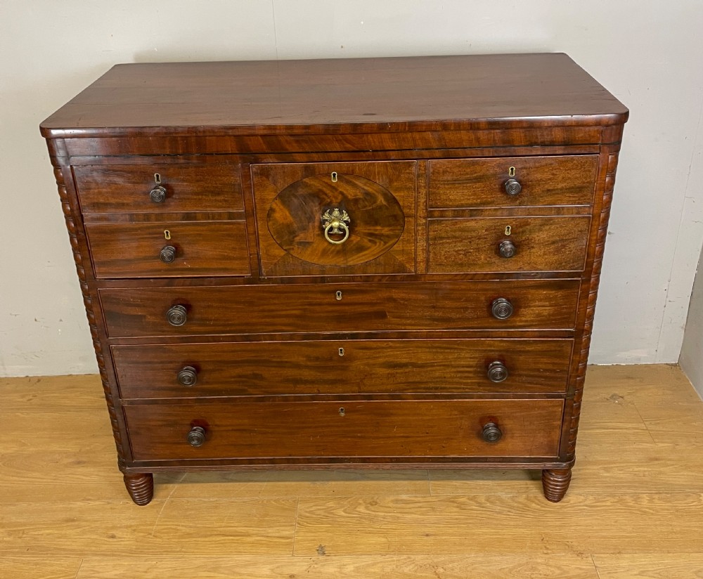 Regency flame mahogany secretaire chest of drawers in original condition  View XIV