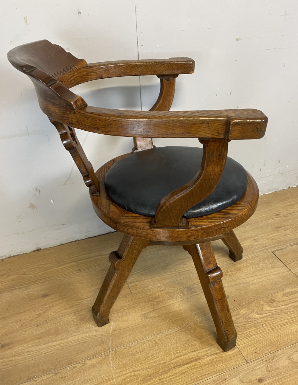 C19TH oak revolving desk chair with leather seat  View VI
