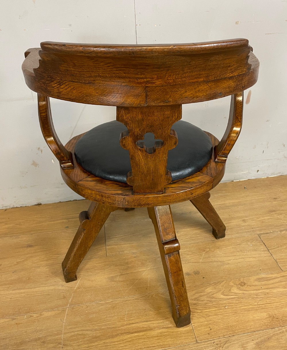 C19TH oak revolving desk chair with leather seat  View VII