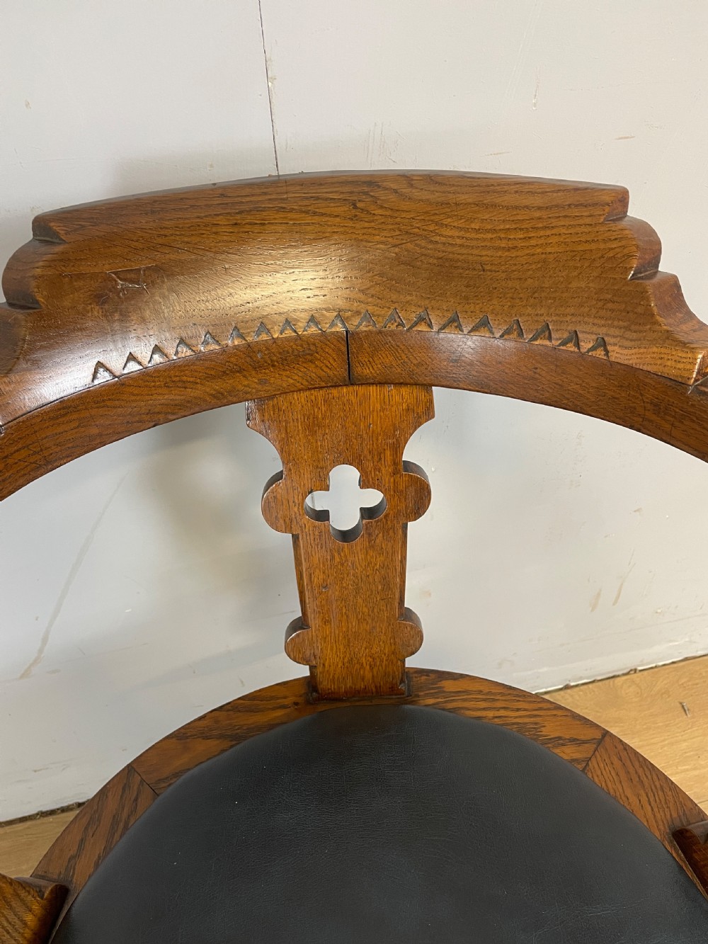 C19TH oak revolving desk chair with leather seat  View VIII