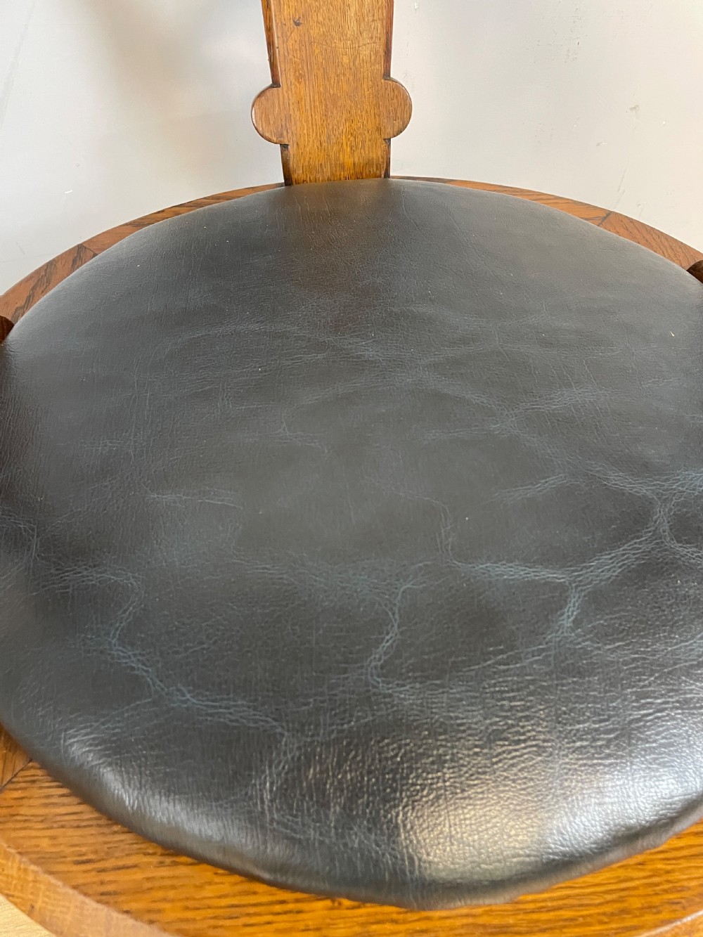 C19TH oak revolving desk chair with leather seat  View IX