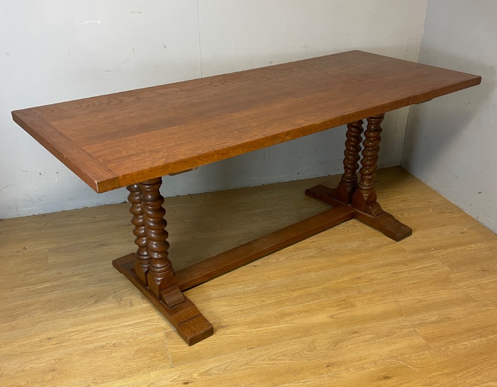 Solid oak refectory table on barley twist supports circa 1920 