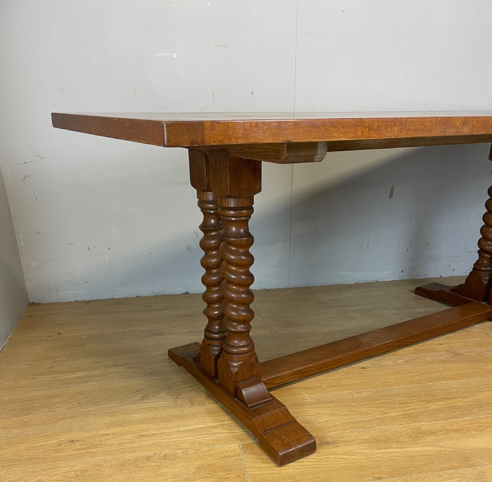 Solid oak refectory table on barley twist supports circa 1920  View II