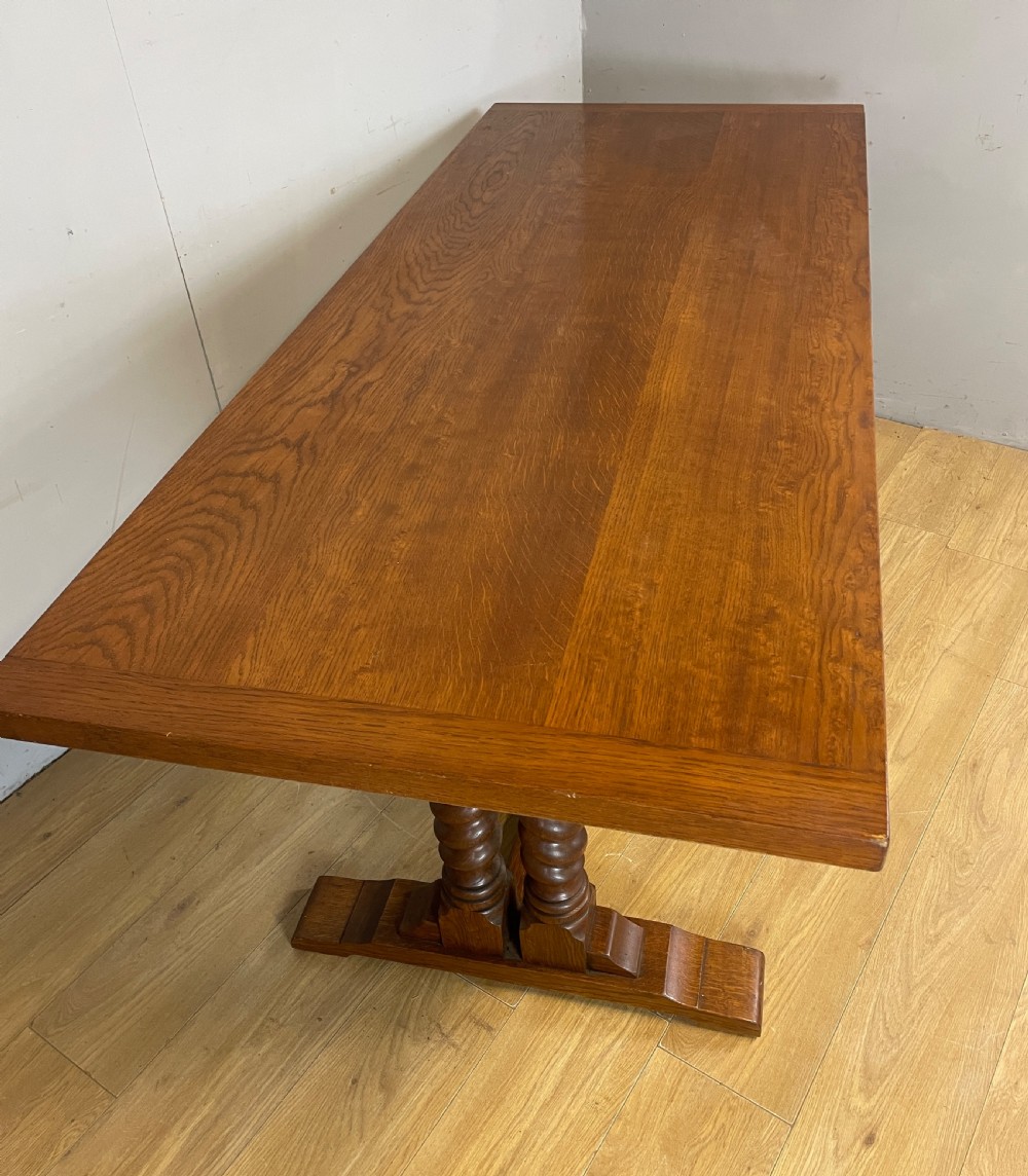 Solid oak refectory table on barley twist supports circa 1920  View III