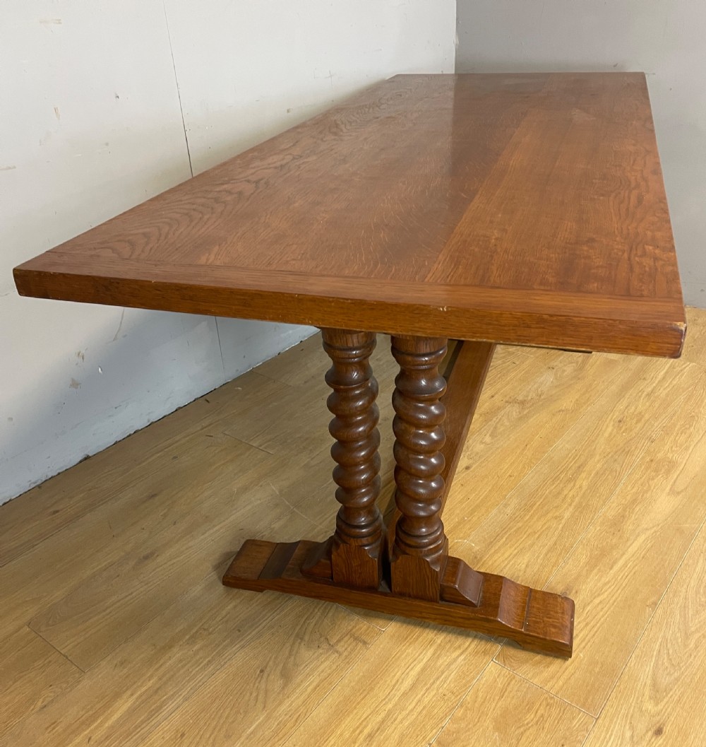 Solid oak refectory table on barley twist supports circa 1920  View IV