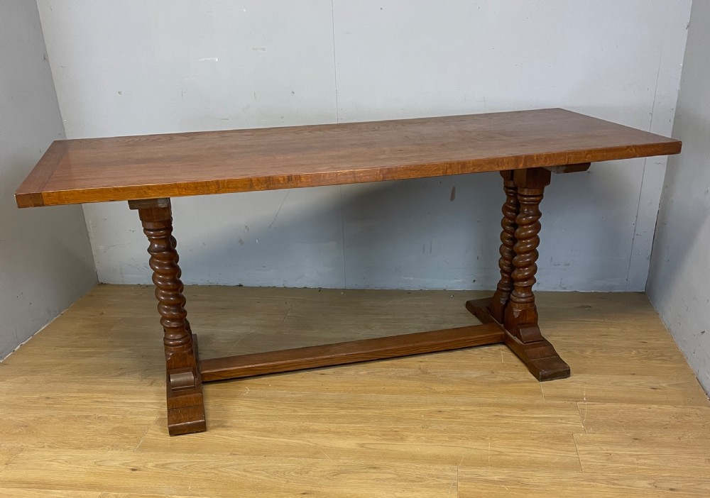 Solid oak refectory table on barley twist supports circa 1920  View V