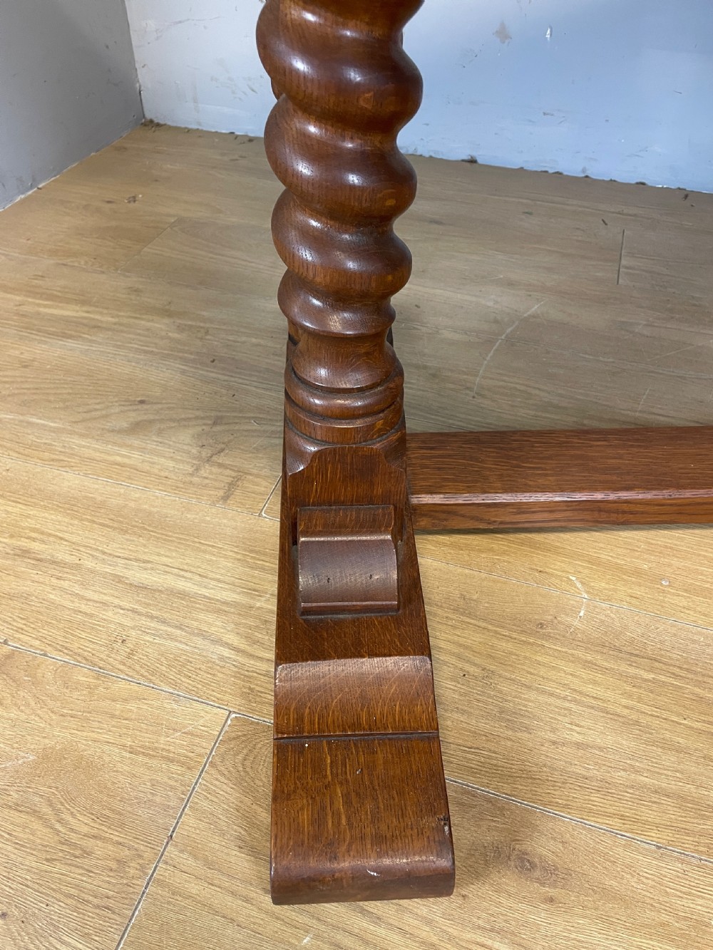 Solid oak refectory table on barley twist supports circa 1920  View VII