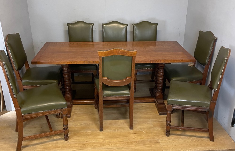 Solid oak refectory table on barley twist supports circa 1920  View XI