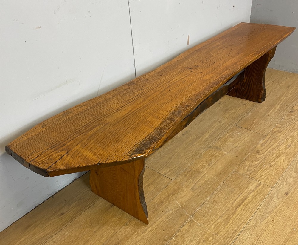 Rustic oak bench six feet long circa 1920 View II