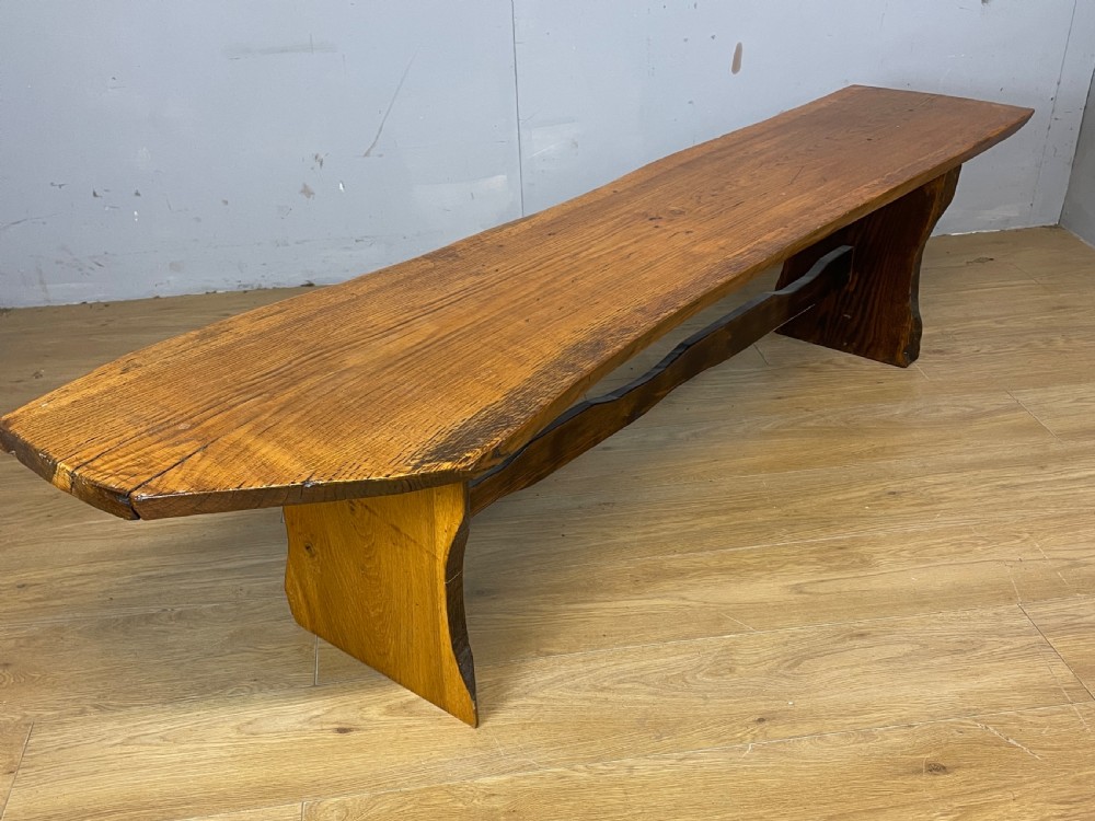 Rustic oak bench six feet long circa 1920 View V