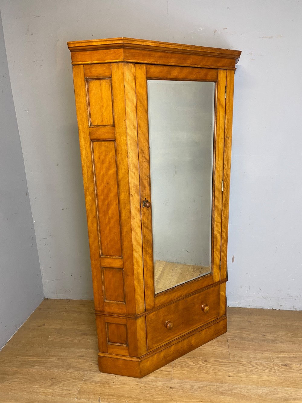 C19TH satin birch corner hall robe 