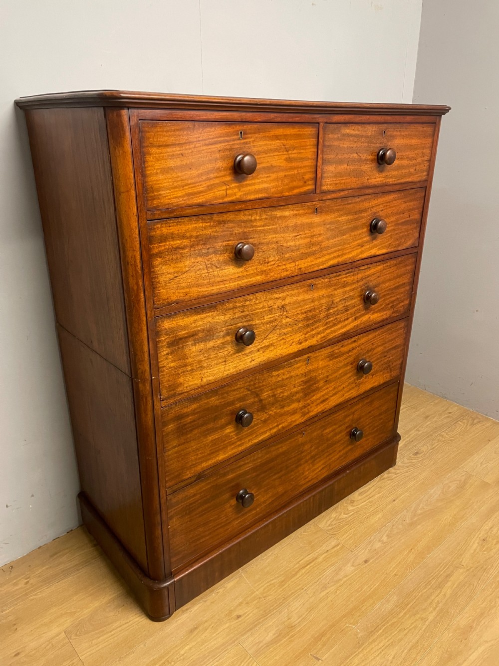 Mid C19TH two part mahogany five height chest of drawers  View III