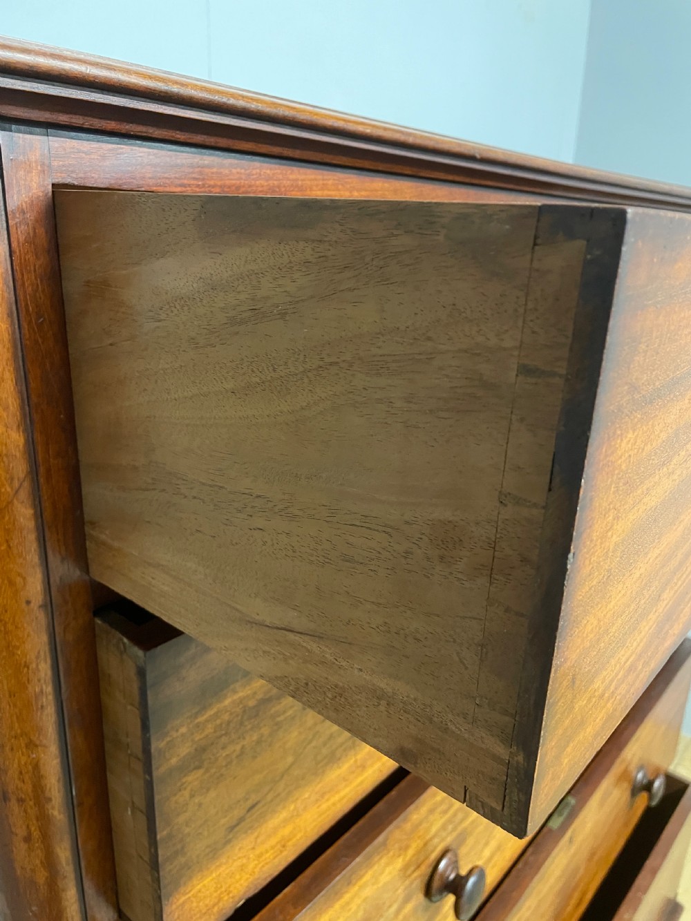 Mid C19TH two part mahogany five height chest of drawers  View XII
