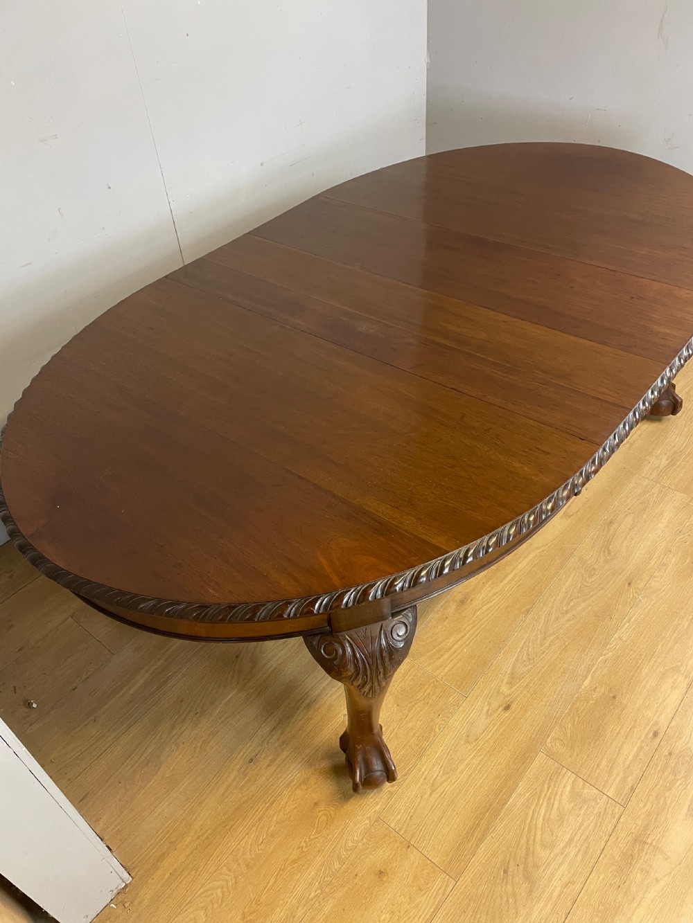 Solid mahogany Chippendale revival wind out dining table circa 1890 View III