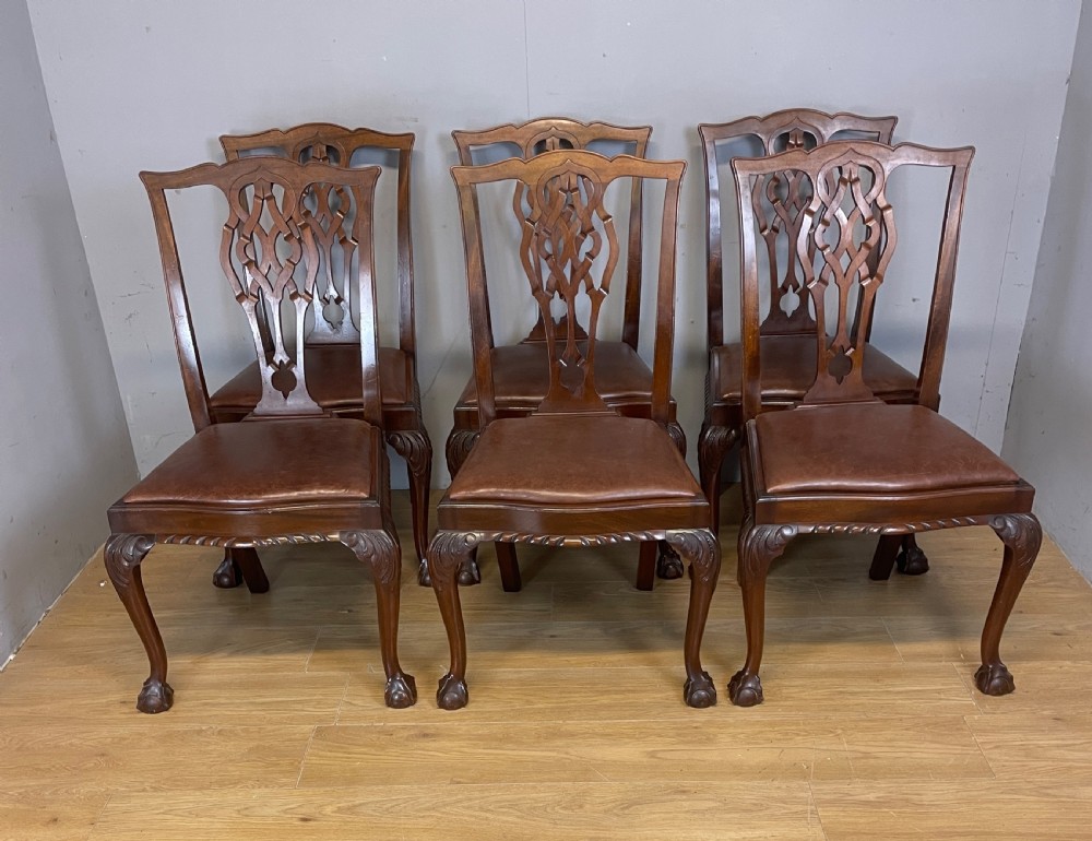 Set of six Chippendale revival mahogany dining chairs circa 1890 View II