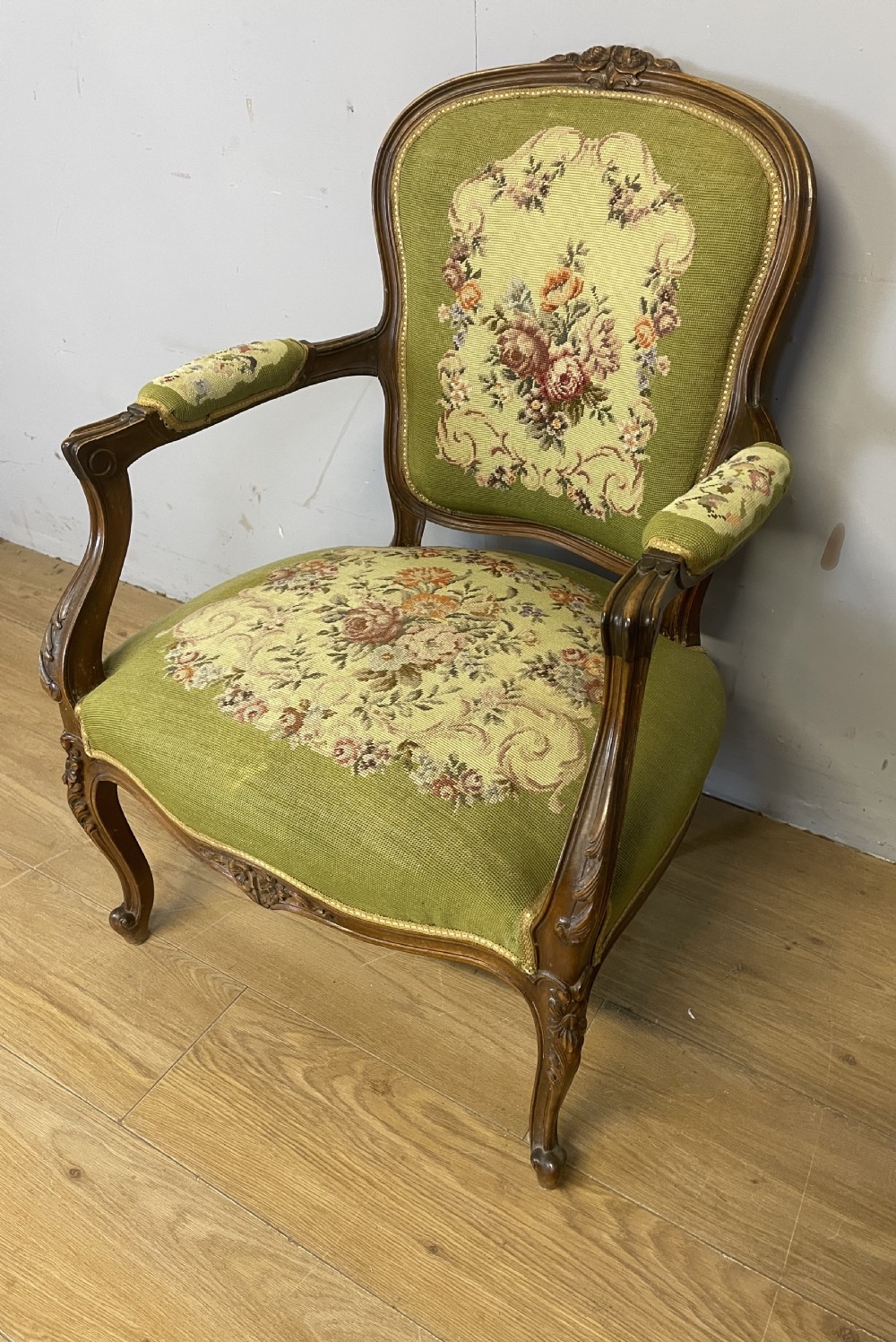 C19TH carved walnut French Fauteuil armchair  View III