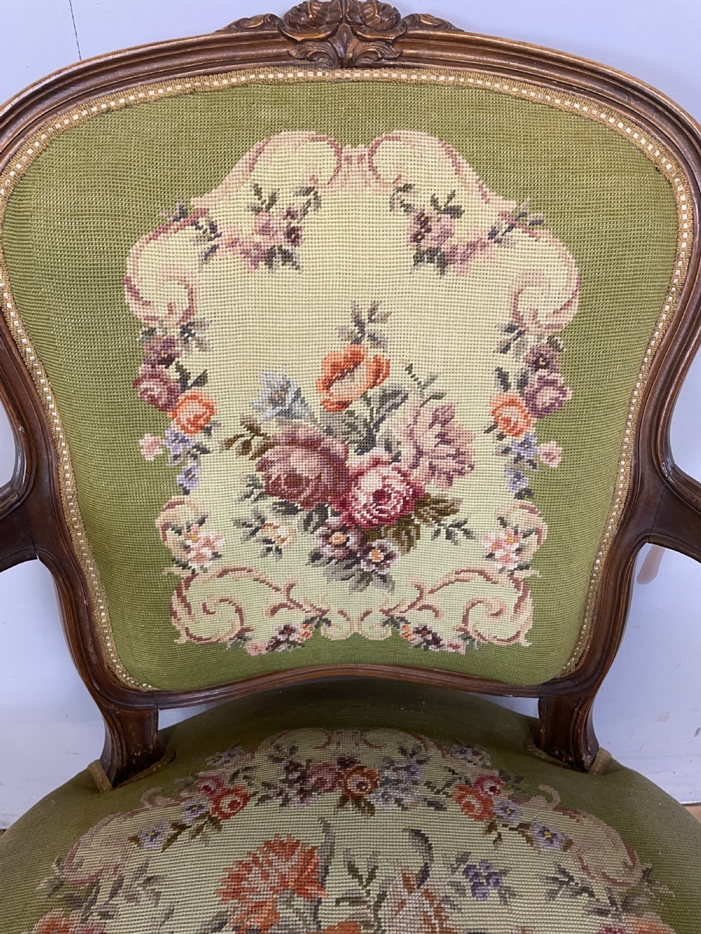 C19TH carved walnut French Fauteuil armchair  View V