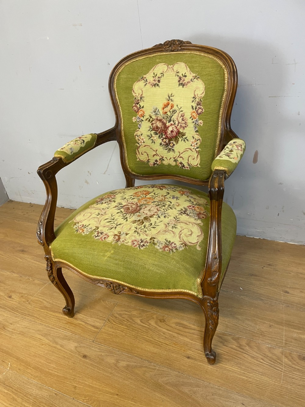 C19TH carved walnut French Fauteuil armchair  View IX
