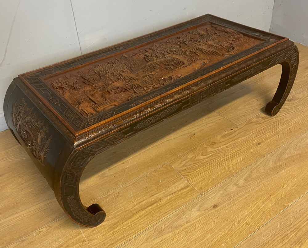 Antique hand carved Kang opium bed coffee table  View II