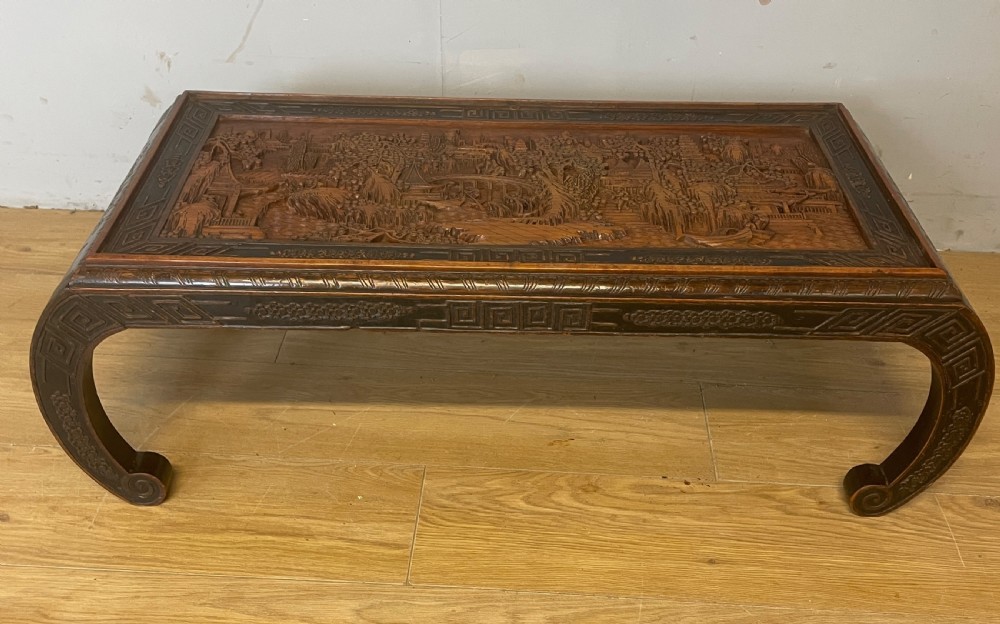 Antique hand carved Kang opium bed coffee table  View III