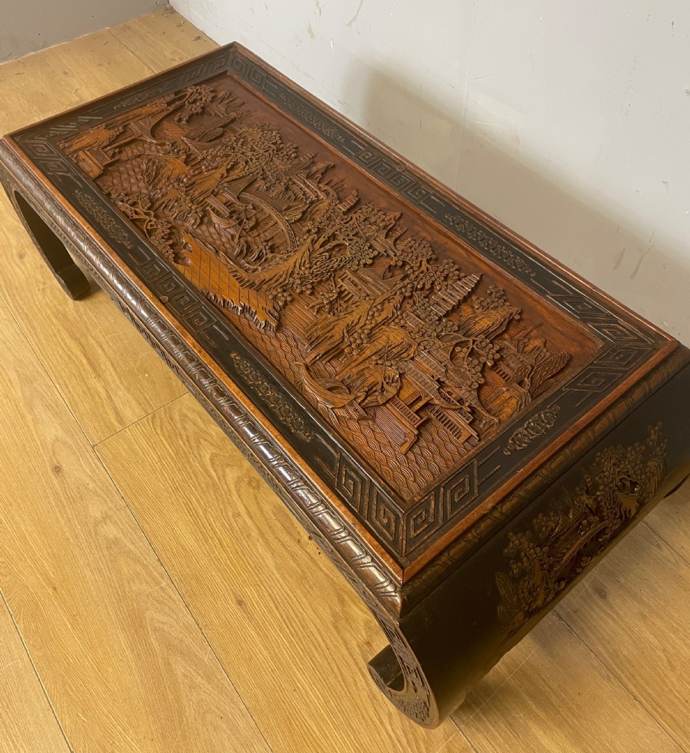 Antique hand carved Kang opium bed coffee table  View IV