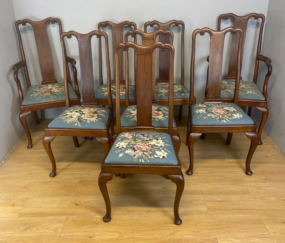 Set of eight Queen Anne style mahogany dining chairs circa 1920 View II